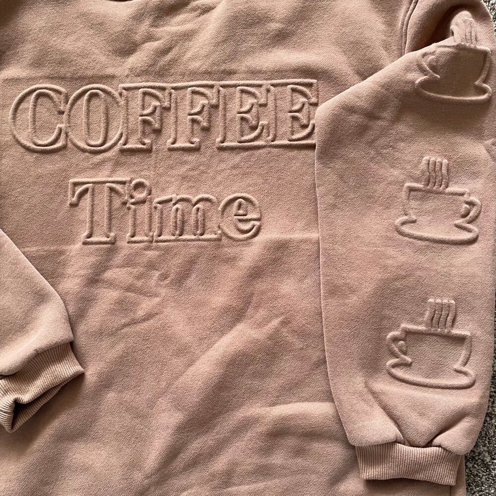 Coffee Time JK brown embossed sweatshirt size Small View 5